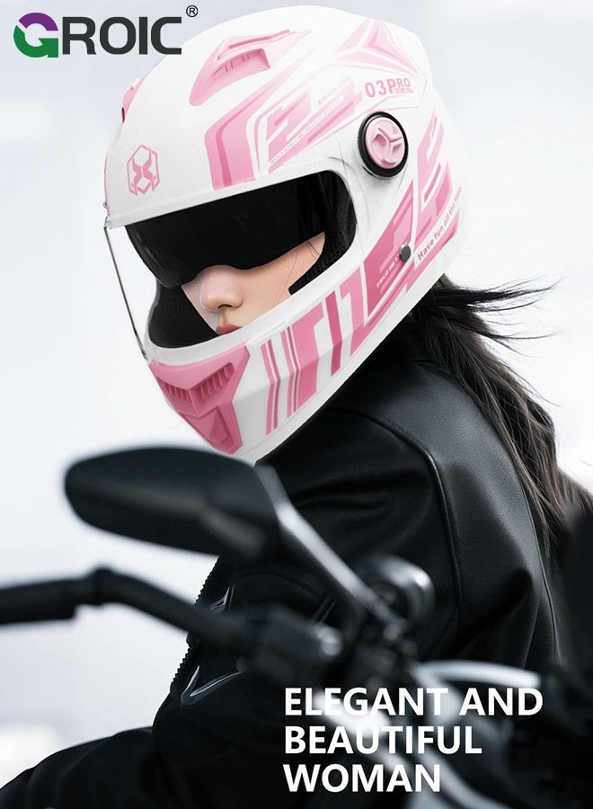 GROIC Motorcycle Helmet, Mos White Pink Transparent Design, Helmet for Street and Track Riders, Ventilation and Safety Design, Lightweight Helmet for Men and Women, Motorbike and Electric Bike Riding - Image 2